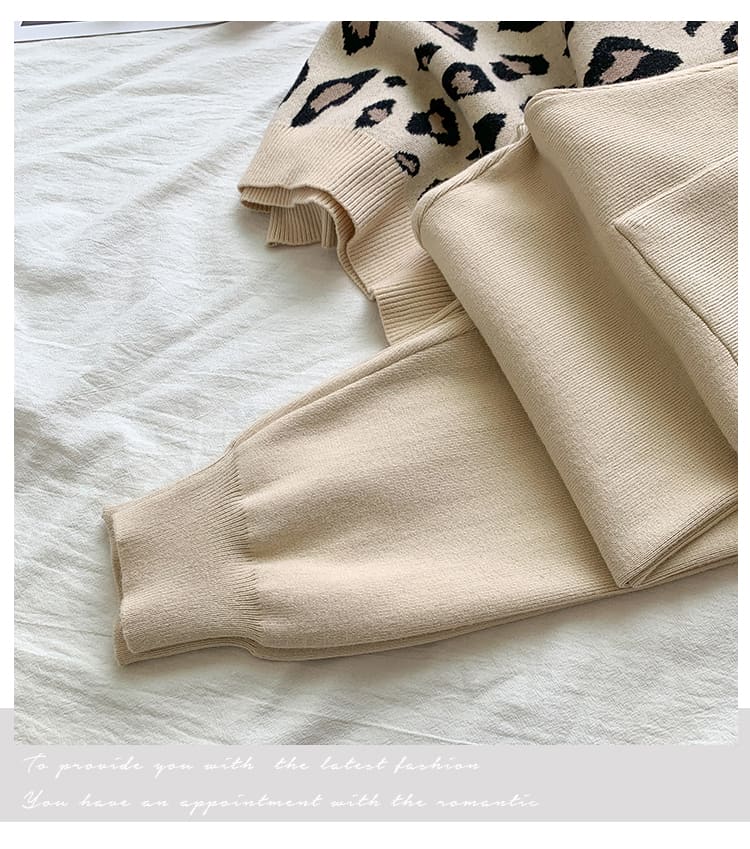 SMTHMA-Conjunto de dos piezas de ropa para mujer, jersey de manga larga con estampado de leopardo y pantalones de cintura elástica, a la moda