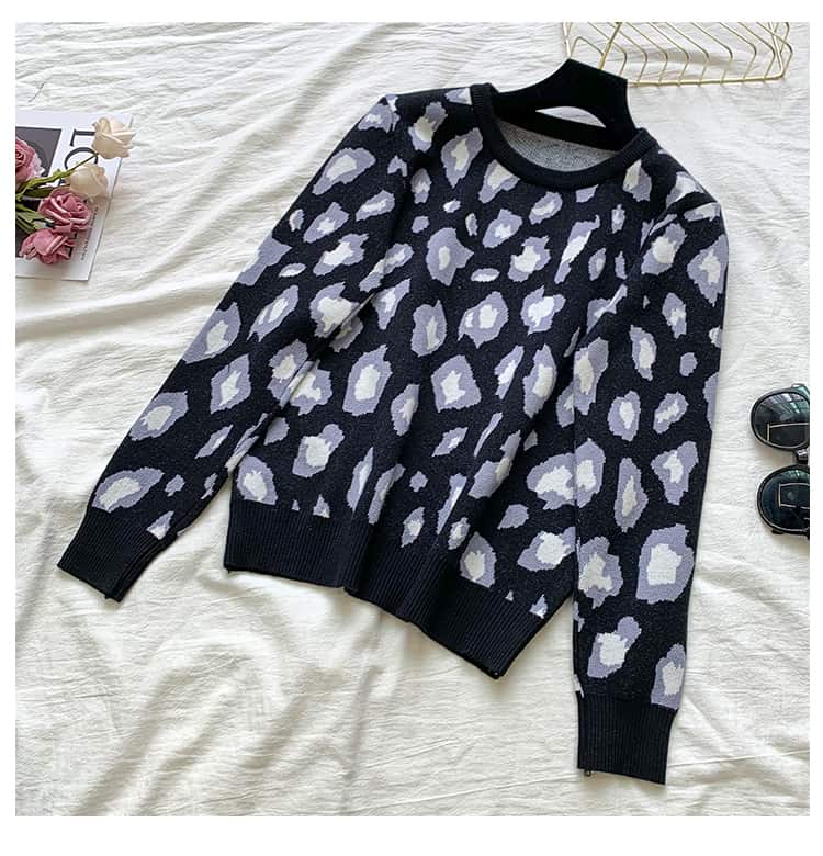 SMTHMA-Conjunto de dos piezas de ropa para mujer, jersey de manga larga con estampado de leopardo y pantalones de cintura elástica, a la moda