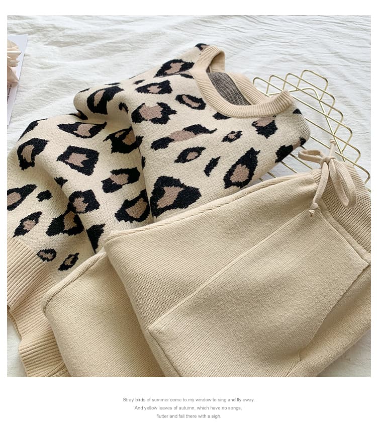 SMTHMA-Conjunto de dos piezas de ropa para mujer, jersey de manga larga con estampado de leopardo y pantalones de cintura elástica, a la moda