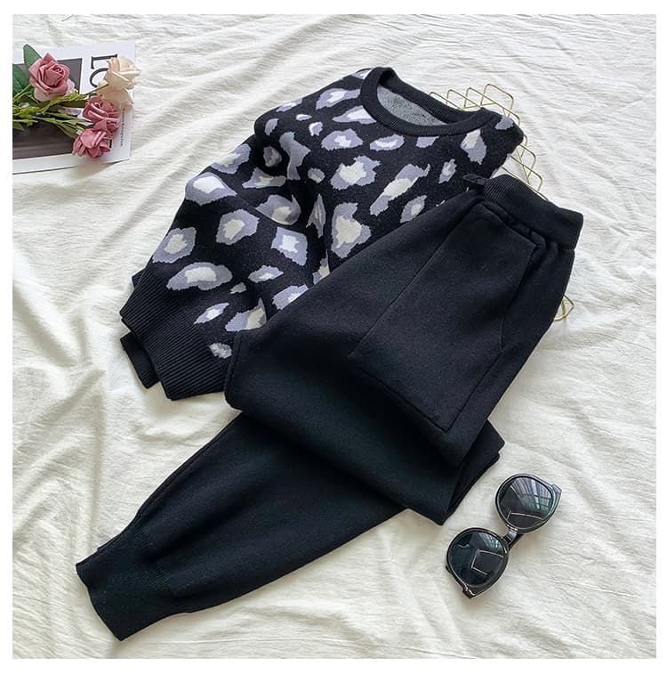 SMTHMA-Conjunto de dos piezas de ropa para mujer, jersey de manga larga con estampado de leopardo y pantalones de cintura elástica, a la moda