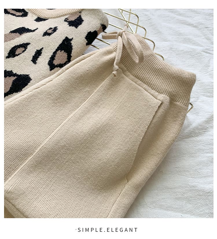 SMTHMA-Conjunto de dos piezas de ropa para mujer, jersey de manga larga con estampado de leopardo y pantalones de cintura elástica, a la moda