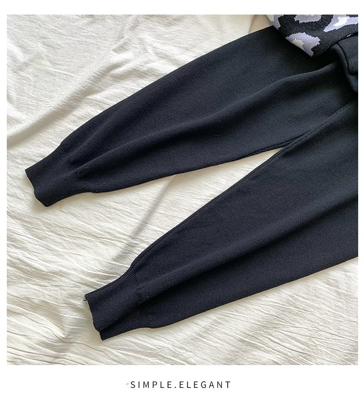 SMTHMA-Conjunto de dos piezas de ropa para mujer, jersey de manga larga con estampado de leopardo y pantalones de cintura elástica, a la moda