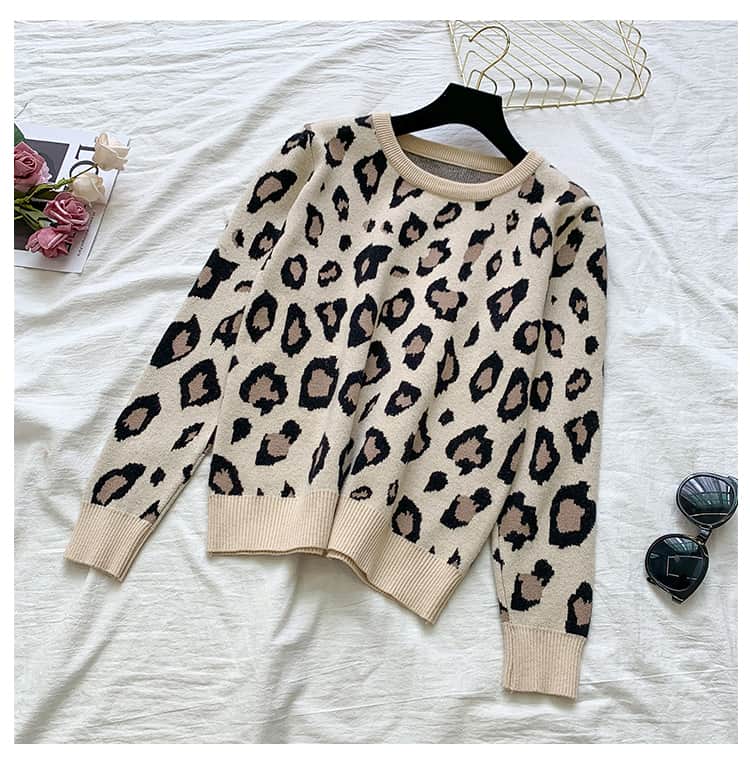 SMTHMA-Conjunto de dos piezas de ropa para mujer, jersey de manga larga con estampado de leopardo y pantalones de cintura elástica, a la moda