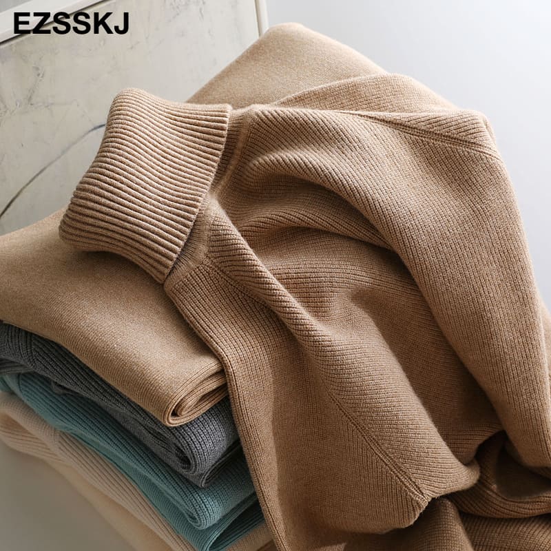 Conjunto de Suéter de Cuello Alto y Pantalones de Correr para Mujer, Chándal de Punto, Jersey, Prendar de Vestir Chic, 2021, 2 Piezas