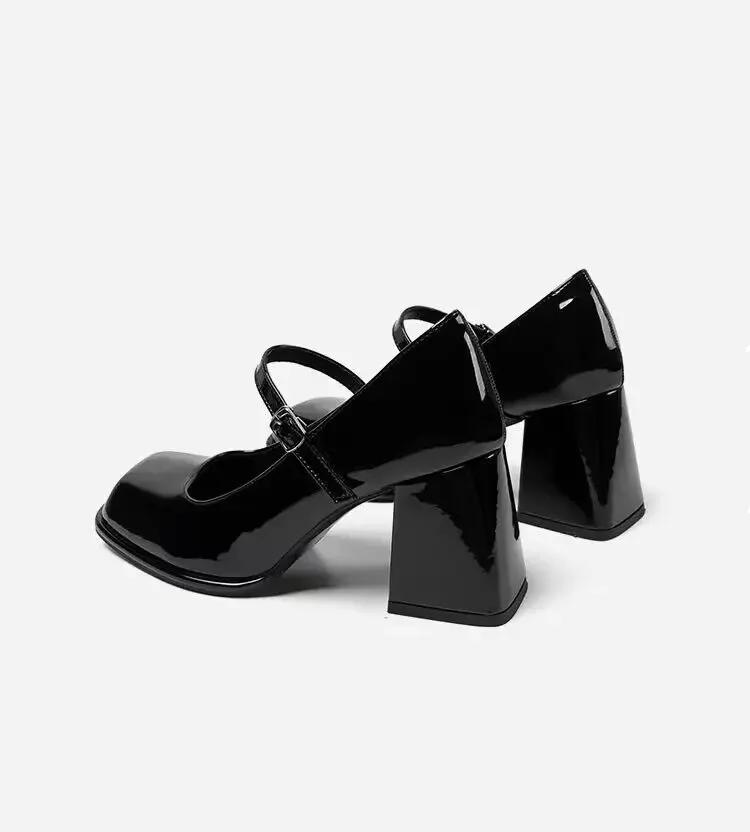 Mary Janes Vintage Black Sandals Woman Buckle Non-Slip Casual Medium Heels Office Ladies Solid Elegant Heels Korean 2023 Summer