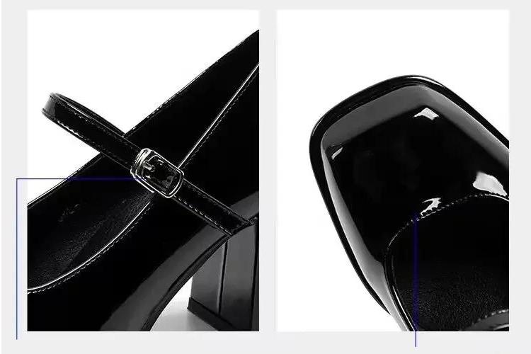 Mary Janes Vintage Black Sandals Woman Buckle Non-Slip Casual Medium Heels Office Ladies Solid Elegant Heels Korean 2023 Summer