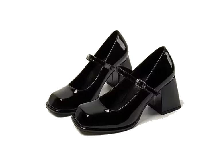 Mary Janes Vintage Black Sandals Woman Buckle Non-Slip Casual Medium Heels Office Ladies Solid Elegant Heels Korean 2023 Summer
