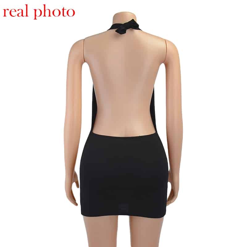 Criptográfico Halter Sexy Mini sin espalda vestidos Bodycon Delgado Club fiesta sin mangas de vestido de otoño y ropa de vacaciones en la playa